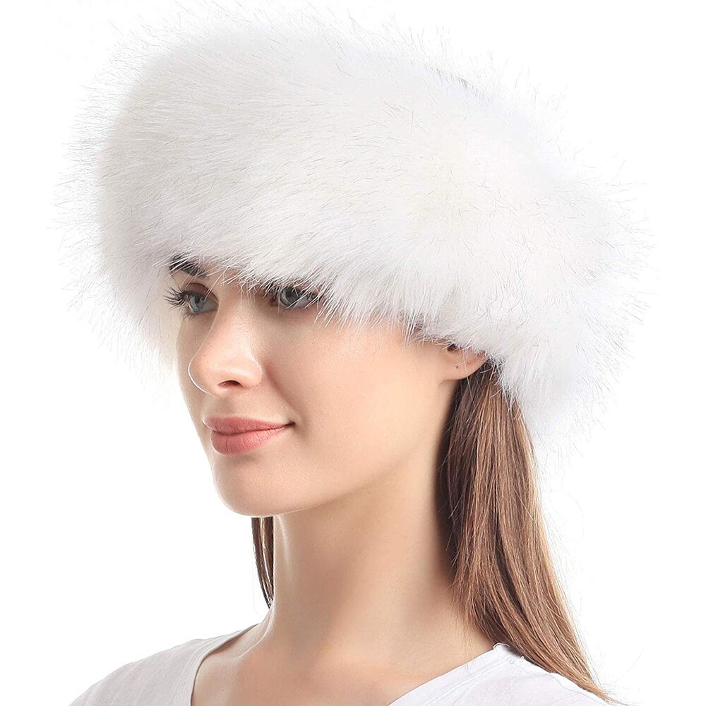 Faux Fur Hoofdband met Elastische voor vrouwen Winter Russische Stijl Earwarmer Oorbeschermer: WHITE