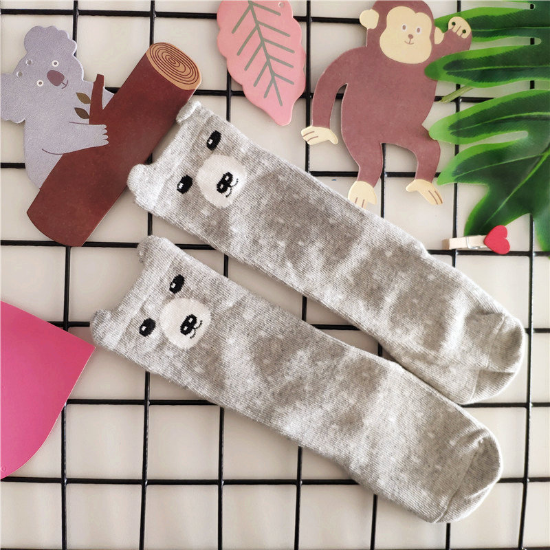 Cartoon Pasgeboren Baby Kniekousen Baby Meisjes Jongens Lange Buis Sokken Kinderen Katoenen Sokken Been Warmer Rubberen Zool Anti -Slip Sokken: gray bear / 12m