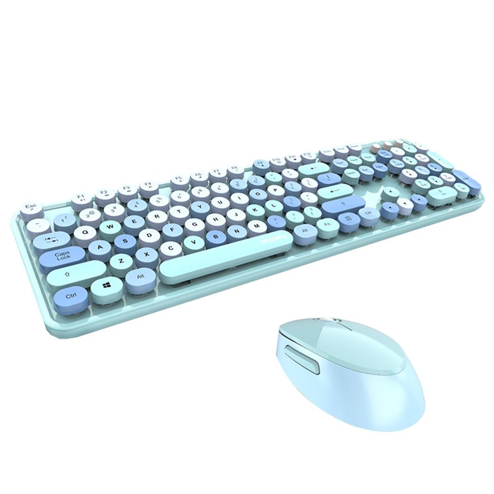 Blue 2.4Ghz Wireless Keyboard and Mouse Set Portable Universa Laptop Round Keycap Punk Keyboard and Mice