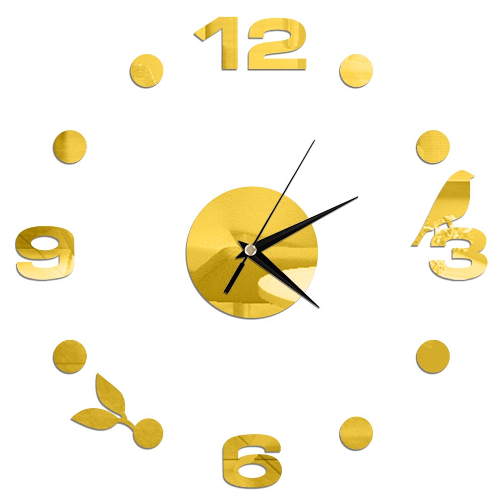3D Wall Clock Mirror Wall Stickers DIY Wall Clocks Removable Art Decal Sticker Home Decor Living Room Quartz Needle: Gold 7