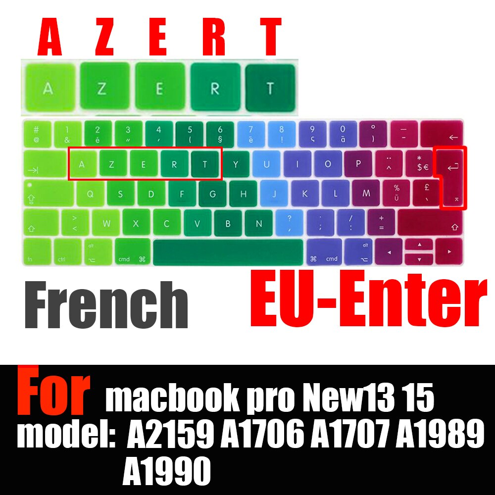 Francuski układ osłona klawiatury ue dla macbook touchbar 13 "15" A1990 A1989 A1707 A1706 folia ochronna na klawiaturę laptopa AZERT: Colorful