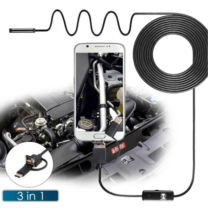 3-in-1 USB Endoscoop 2/3. 5/5m 7mm Harde Kabel Endoscopie Camera Voor Android Type-c PC Waterdichte Snake Camera Industriële endoscoop