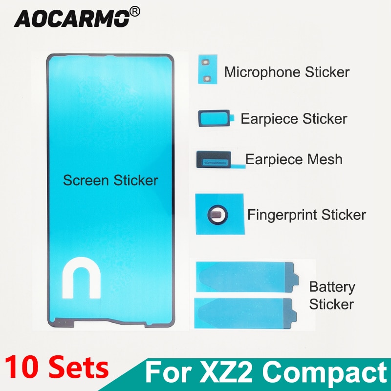 Aocarmo 10 set full set lim för sony xperia  xz2 kompakt mini  xz2c h8324 lcd skärm display batteri klistermärke öron högtalare mesh