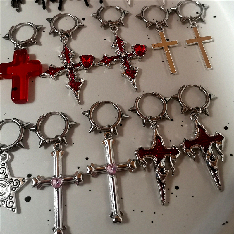 Goth oregelbundet hjärta kors spindel spiral rostfritt stål örhängen kvinnor män grunge  y2k smycken 2000s scen emo accessoarer
