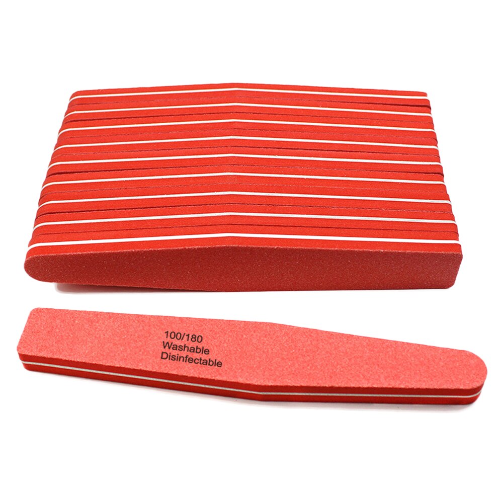 10 Stuks Nail File Buffer Double Side Wasbare Polish Spons Board 100/180 Trimmer Lime Buffer Nail Art Polijsten Manicure Gereedschap: Red