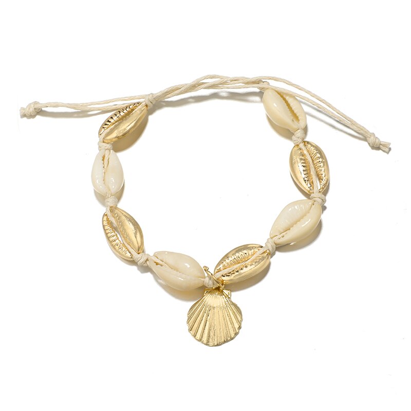 Docona-Tobilleras con colgantes de conchas doradas para mujer, cadenas ajustables para pies, joyería de playa para mujer 6957