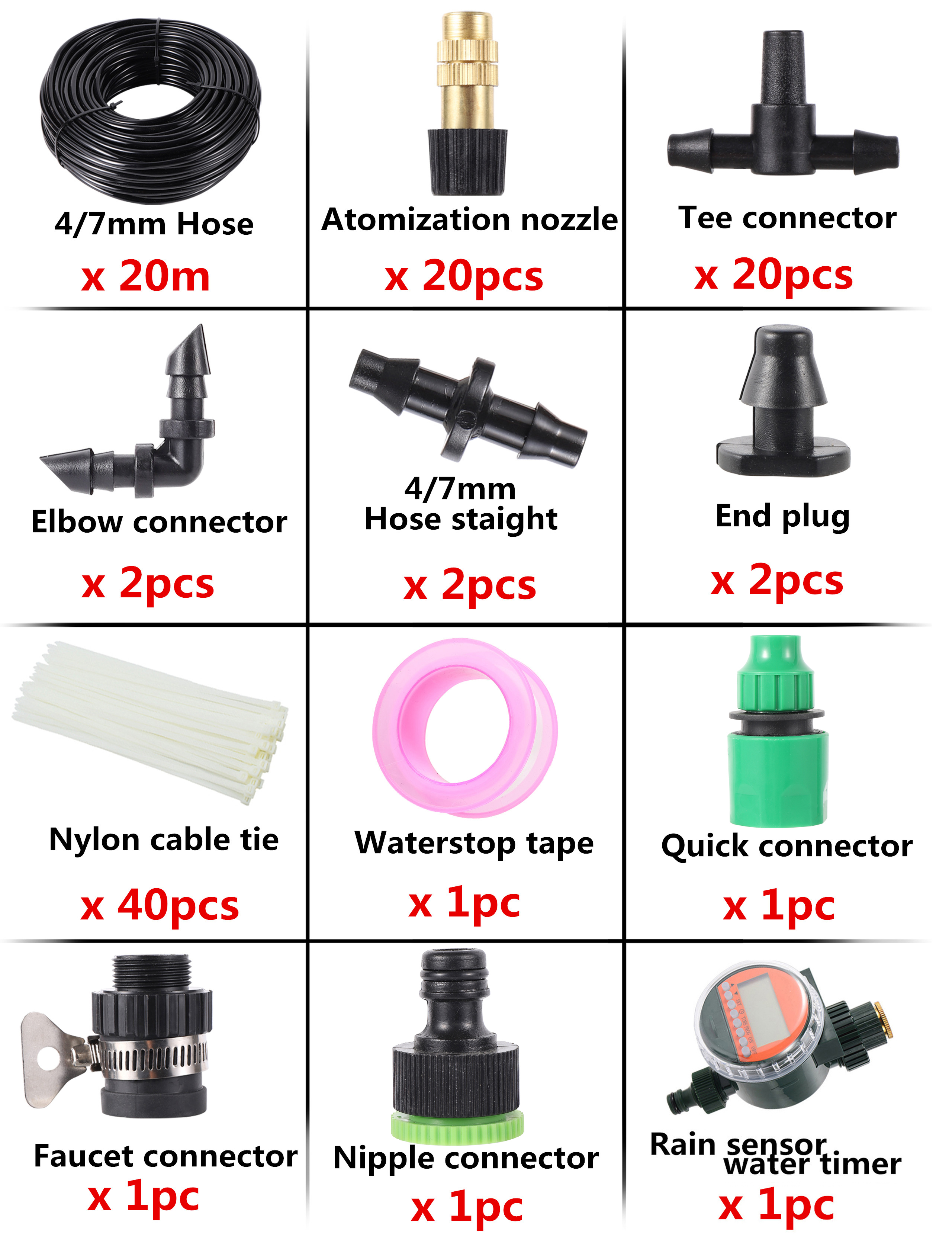 Garden Digital Water Timer Control Automatic Irrigation System Atomizing Nozzle Self Watering Kit Roof Cooling Humidify Device: 20m kit