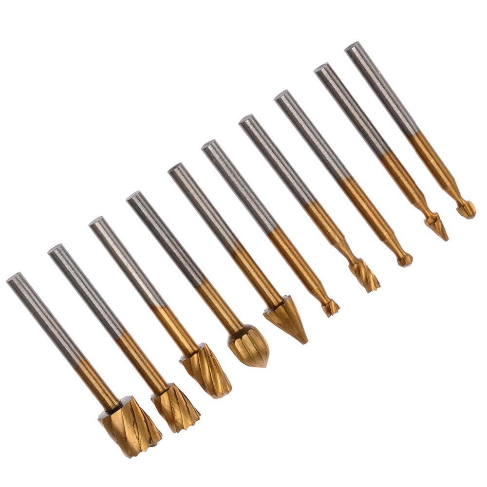 10 stuks 3mm metalen titanium frezen roterende vijlen houtbewerking graveerfrees gereedschapsmachines