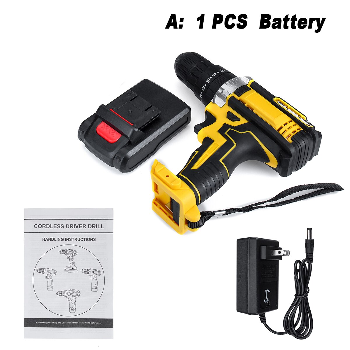 Taladro Inalámbrico 3 en 1 de 48V, destornillador eléctrico de doble velocidad, 18 + 2 controladores de potencia de torsión con 1/2 piezas, batería recargable de iones de litio