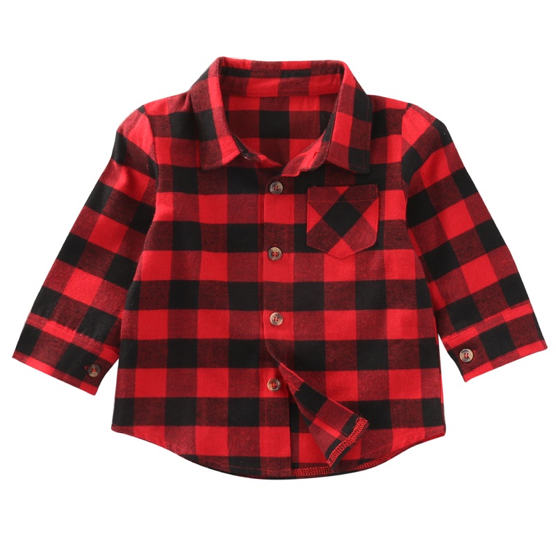 Spring Summet Plaids Checks Blouse Baby Kids Boys Girls Long Sleeve Striped Shirt Clothes Outfit
