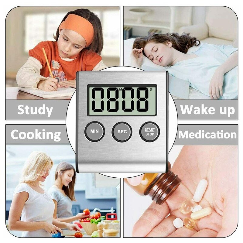 2 Pack Stainless Steel Digital Kitchen Baking Timer Countdown Timer & Minute Timer Ultra-Large Alarm Sound