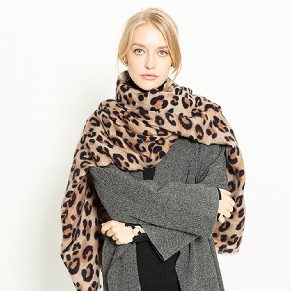 Große Größe Kaschmir Schal Frauen Winter Warm Leopard Gedruckt Schal Lange Weiche Schals Und Stolen Grundlegende Warp # RN