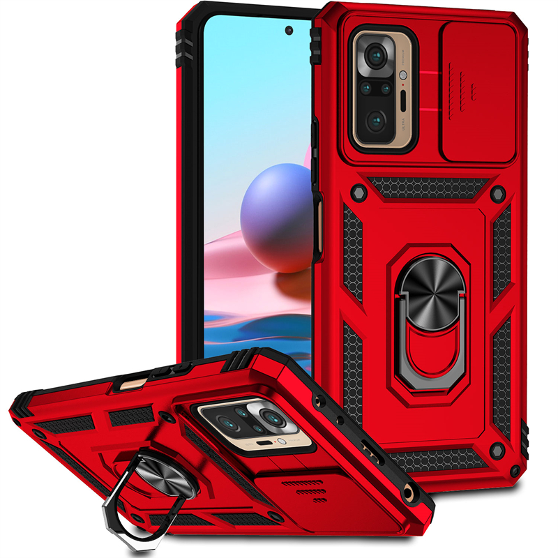 Voor Xiaomi Redmi Note 10 Pro Case Cover Redmi Note 10 Pro Capa Slide Camera Lens Schokbestendige Ring Houder Fundas Redmi Note 10 Pro: Rood