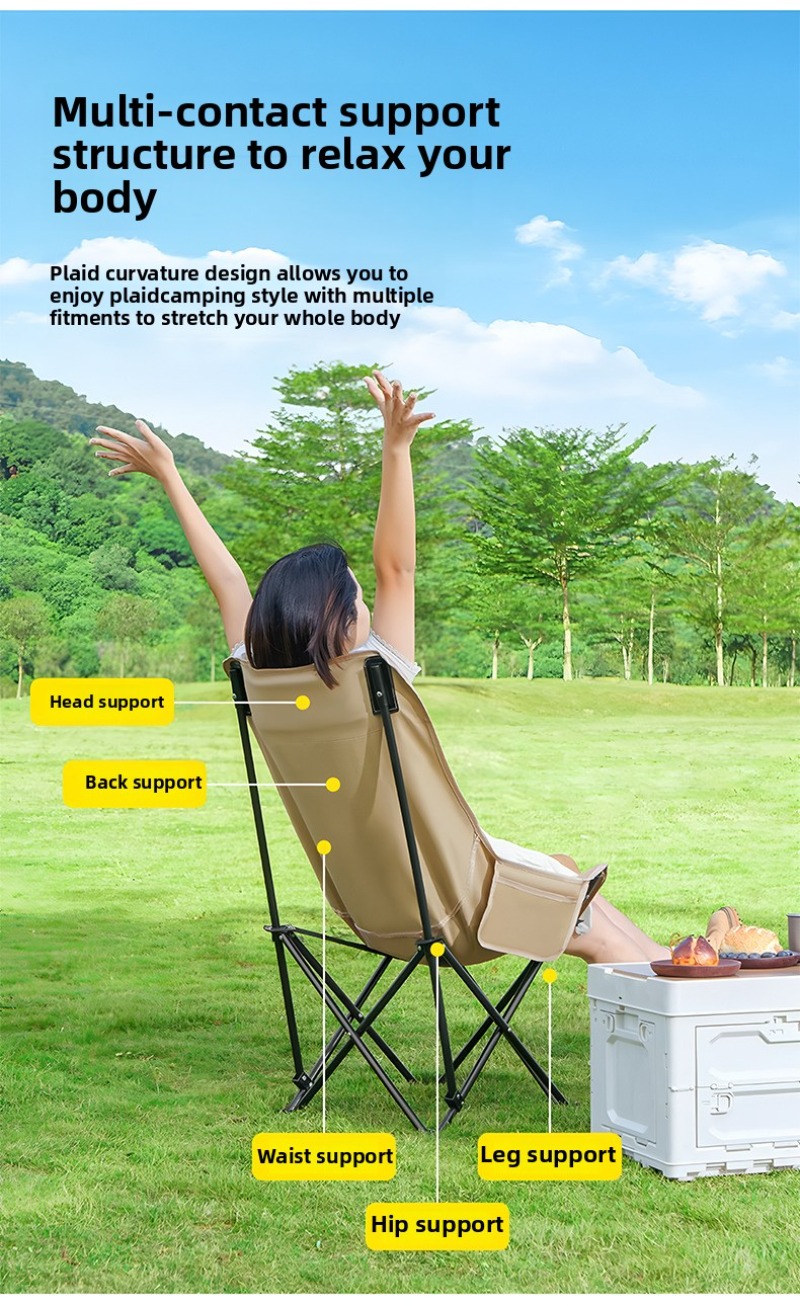Chaise pliante d'extérieur, pique-nique Camping, Portable, à dossier haut, lune, réglage à dossier haut, plage