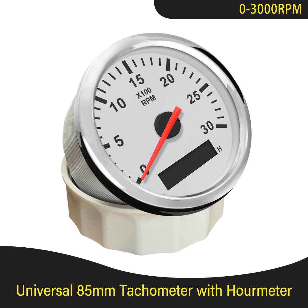 Universele 85Mm Auto Boot Tacho Sensor Marine Toerenteller Met Urenteller 3000 4000 6000 8000 Rpm Toerenteller 12V/24V Rode Backlight