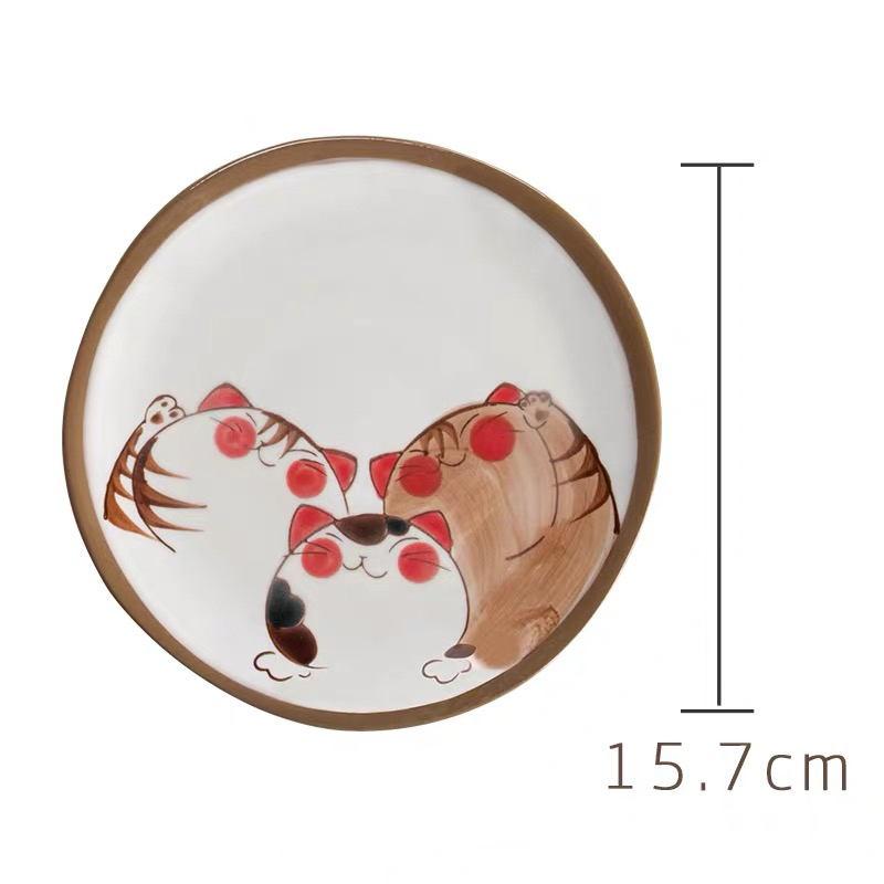 Japanese Hand-painted Ceramic Cute Cartoon Cat Tableware Set Soup Noodle Bowl Fish Dish Family Dinner Steak Tableware: 6 Inch Shallow plate