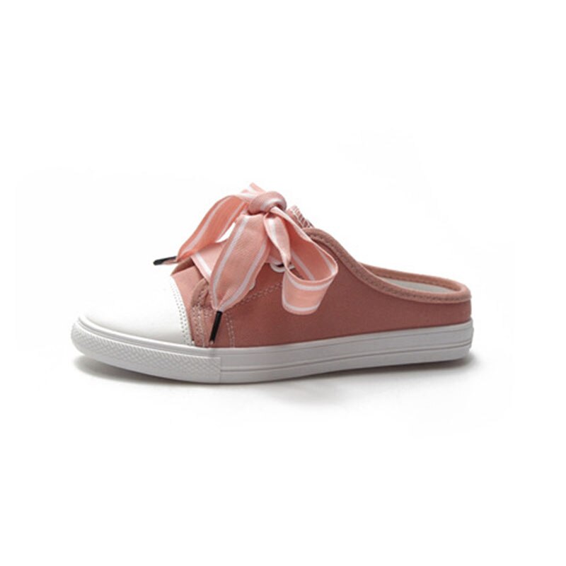 Zapatos planos Mule para primavera Otoño, zapatillas blancas rosas para mujer, zapatos Mules de PU a la con tacón plano, calzado de goma Mule