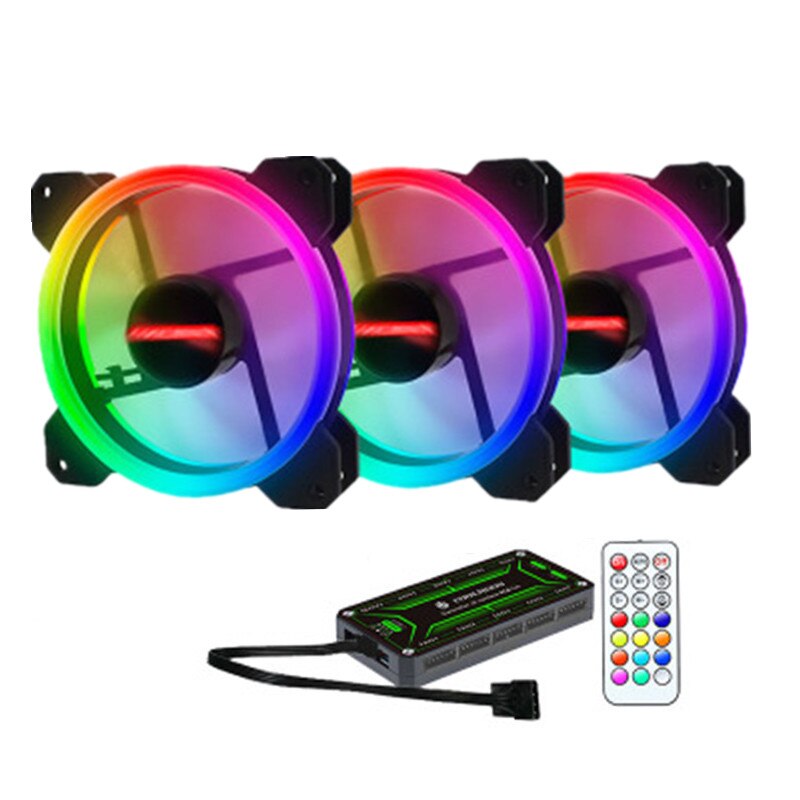RGB Case Fan 12cm Desktop Computer Chassis Water Cooling Fan Colorful Aurora Eclipse silent fan: Kit 3