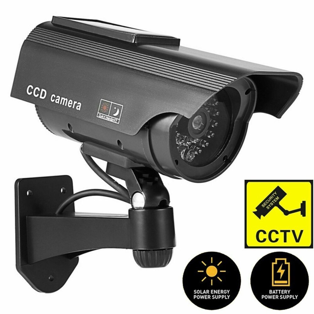 Zonne-energie Gesimuleerde Dummy Camera Beveiliging Cctv Outdoor Waterdichte Emulational Ir Led Flash Rode Led Dummy Camera: Black