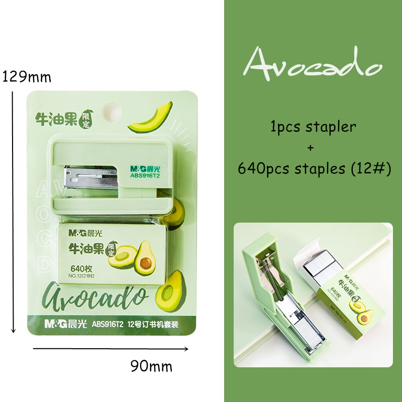 Met Avocado Set Mini Nietmachine 640 Stuks 12 # Nietjes Verse Groene Fruit Papier Bindmiddel Kantoor Binding School A6623: Default Title