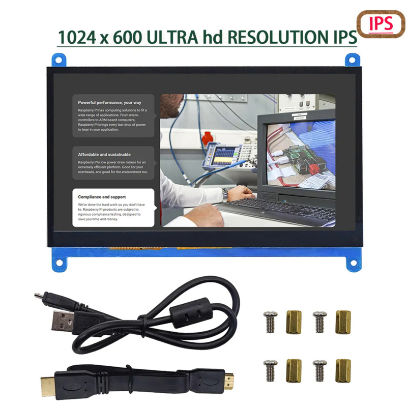 1024 x 600 tragbares 7-Zoll-Touch-HDMI-Display, Touchscreen-Panel, HDMI-Himbeer-Display, LCD-DIY-Monitor, HD-Display, PC-Monitor, IPS