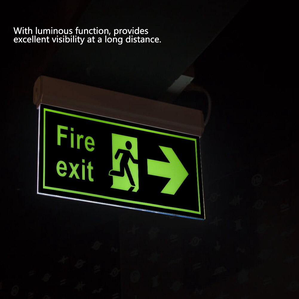 2Pcs Luminous Self-Adhesive Safety Warning Sign Sticker Safety Fire Exit Signs with Direction