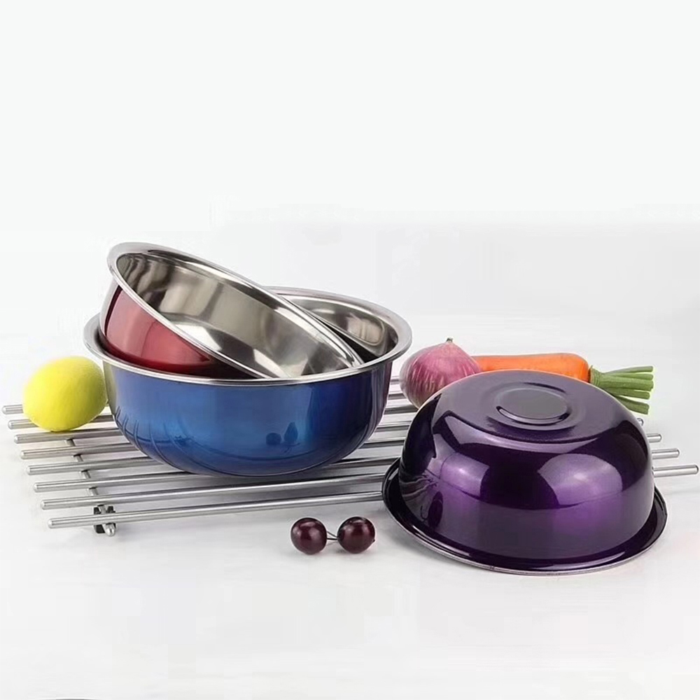 3Pcs Colorful Stainless Steel Mixing Salad Basin Baking Mixer Cookingware Fruit Storage Food Container
