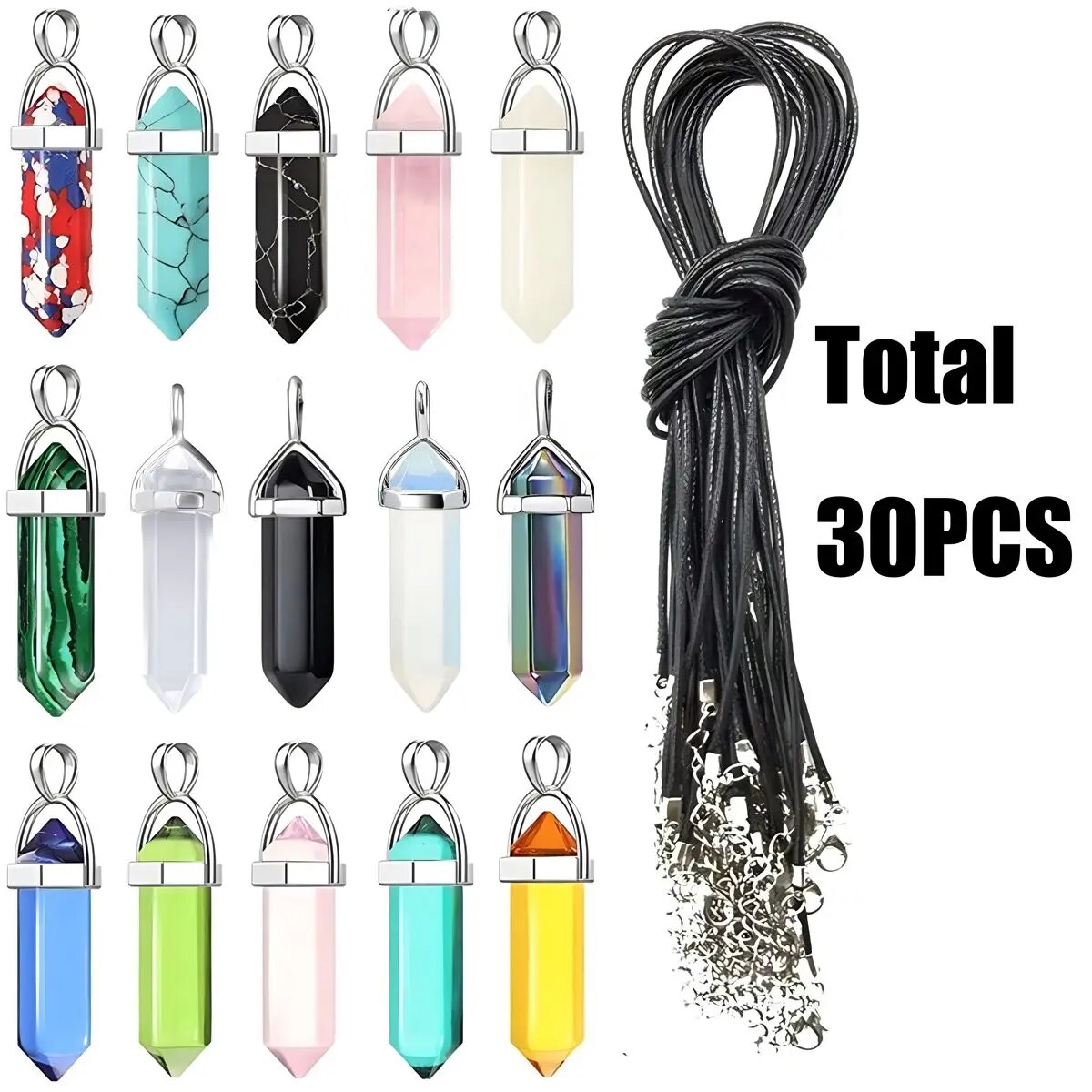 40 Stuks/30 Stuks Zeshoekige Chakra Synthetische Kristallen Hanger, Puntige Kwarts Steen Met Lederen Ketting Ketting Opbergtas: Paars