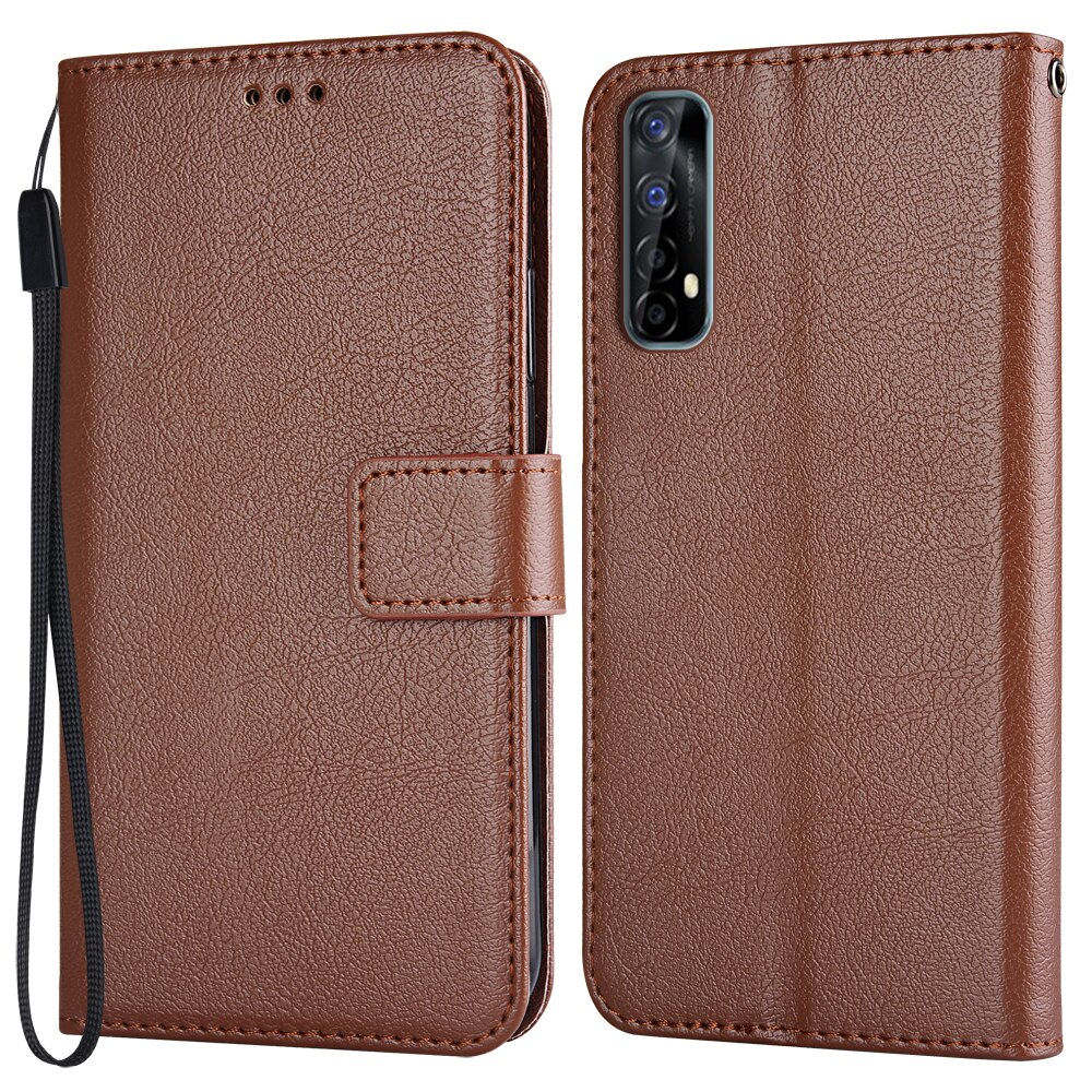 kippen Brieftasche PU Leder fallen Für Realme 7 (Indien) RMX2151 RMX2163 Funda Stehen Geschäft Telefon Halfter Streifen Schützen Abdeckung: K-Brieftasche-Braun