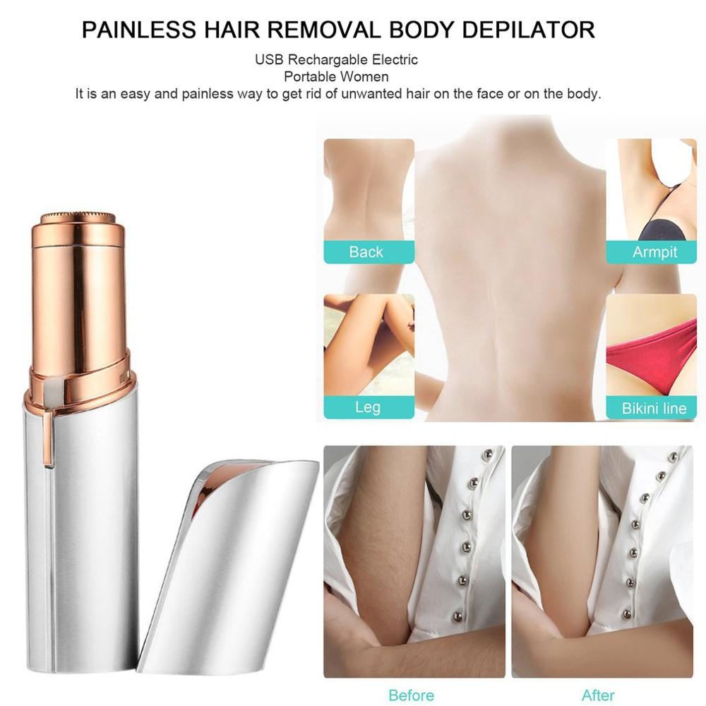Bærbar mini kvinder epilator usb genopladelig elektrisk smertefri hårfjerning krop depilator læbestift-form nakke ben barbering værktøj