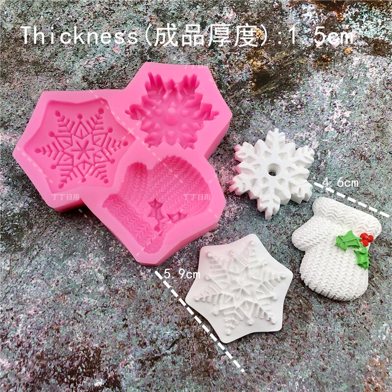 Kerst Handschoenen Sneeuwvlok Siliconen Fondant Zeep 3D Cakevorm Cupcake Ijs Mousse Jelly Chocolade Bakken Decoratie Tool