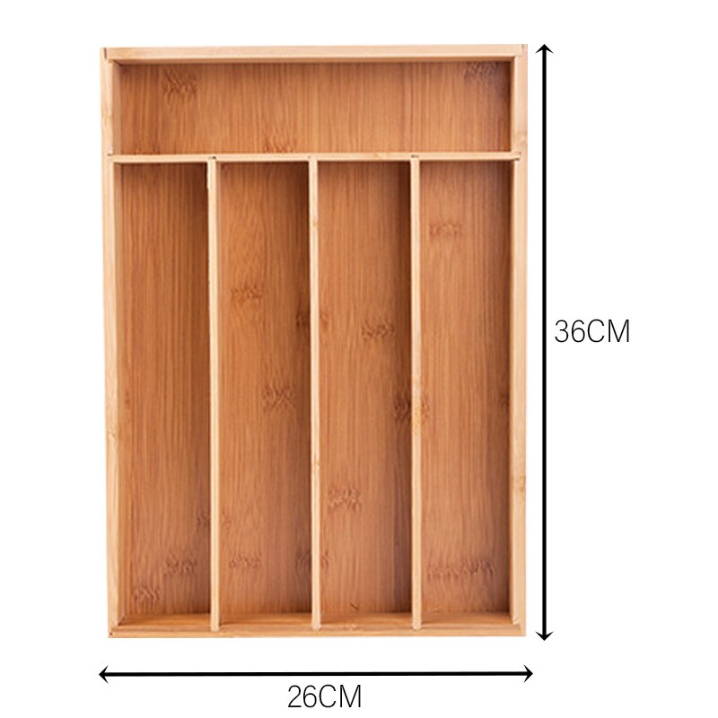 Bamboo Drawer Organiser Box, Adjustable Multipurpose Storage Tray and Drawer Insert Box for Utensils: 5 Grids