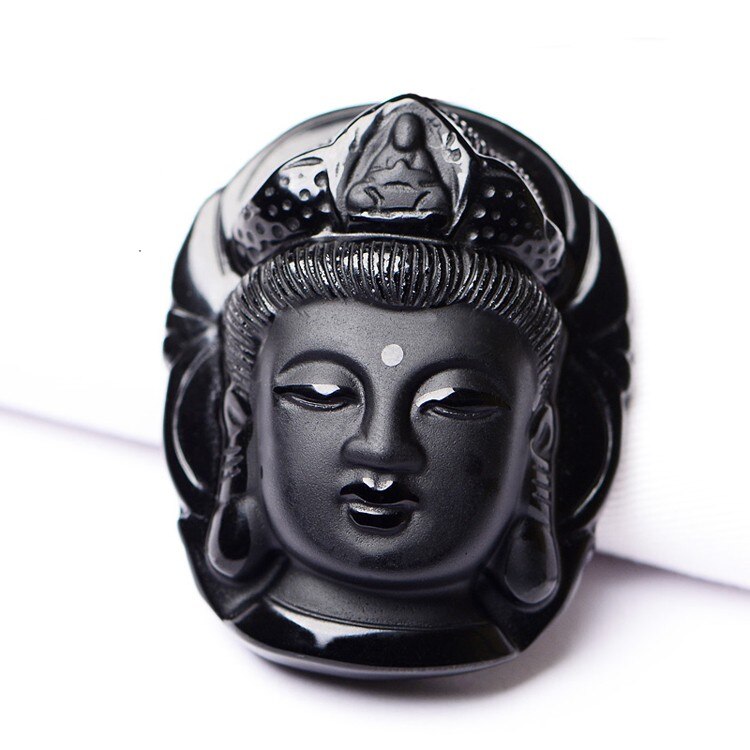 Oferta especial, colgante de solitario de Fairy Kolye para cabeza de Buda, colgante de amuleto de Guanyin obsidiana, collar para cadena de cuentas