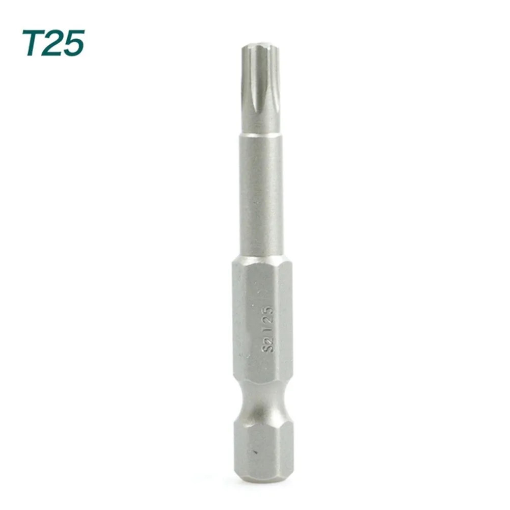 50mm torx skruetrækker bits med hul  t5, t6, t7, t15 t20 t25 t27 t30 1/4 tommer sekskantet skaft elektrisk skruetrækker stjerne bit sæt: T25