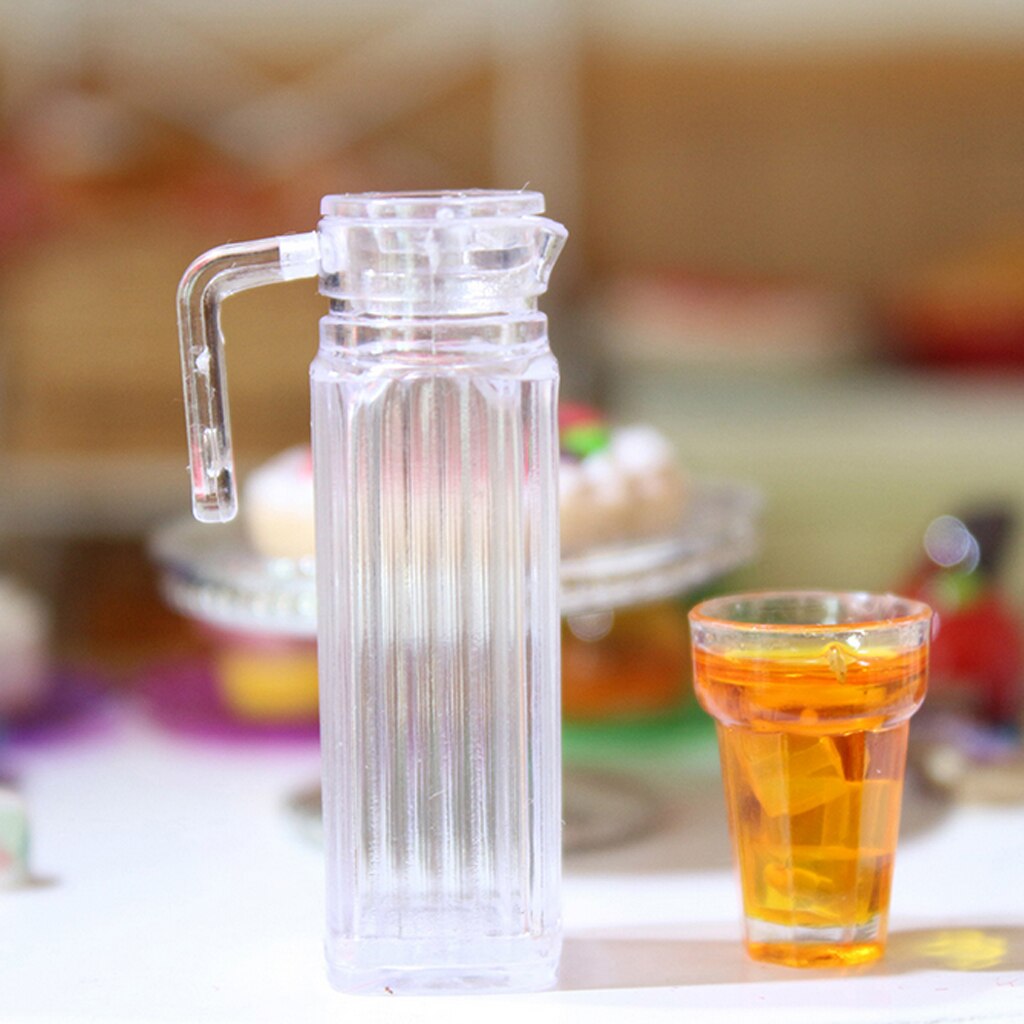1/12 Miniature Clear Juice Jug With Lid Dining Table Scenes Ornaments Accessory