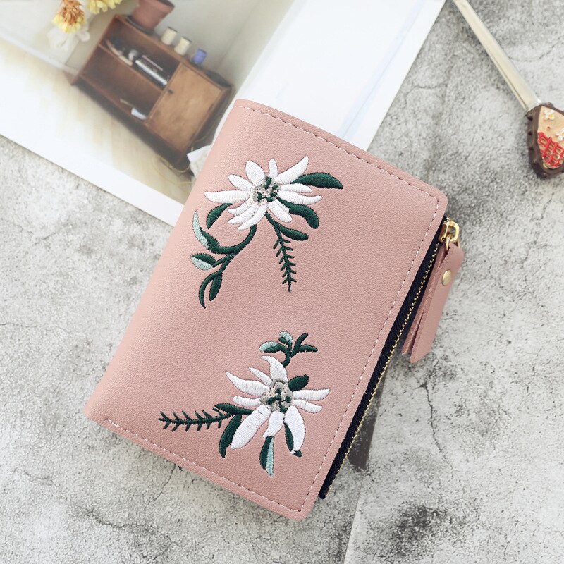 Vrouwen Portefeuilles Print Bloem Korte Wallet Voor Vrouw Rits Mini Portemonnee Dames Kleine Portemonnee Vrouwelijke Lederen Kaart houder: B pink