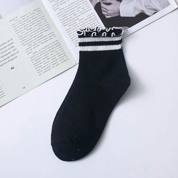 Calcetines mujer divertidos crossfit niña altos cortos largos antideslizante Calcetines con volantes kawaii para mujer, ropa de calle de algodón, color blanco, estilo coreano: 7
