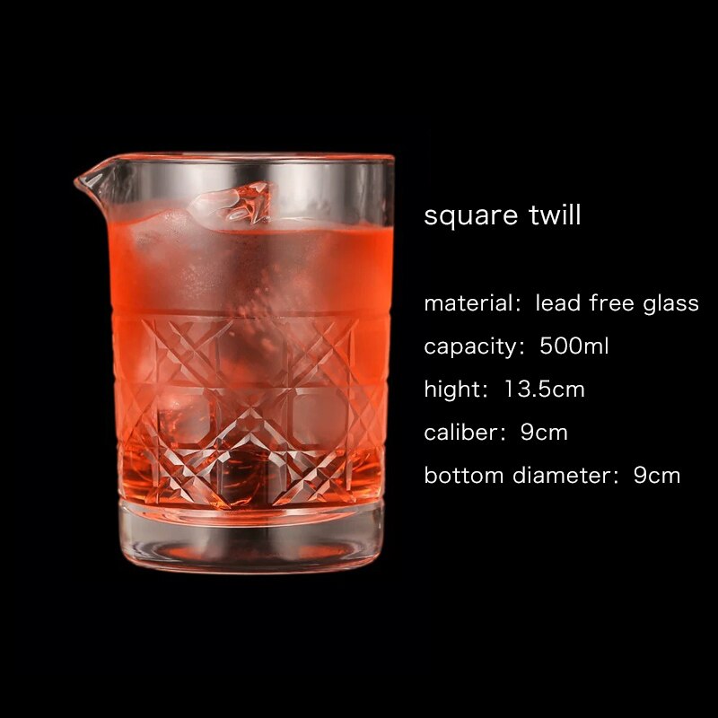 Bar Soul Mixing Cup Lead Free Glass Carving Style Hand Carved Cocktail Glass Bartender Cocktail Cups Barware: 500ml square twill