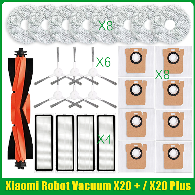 Para Xiaomi Robot aspirador X20 + / X20 Plus bolsa de polvo paño de mopa accesorios Cepillo Lateral principal piezas de repuesto de filtro Hepa: Rojo