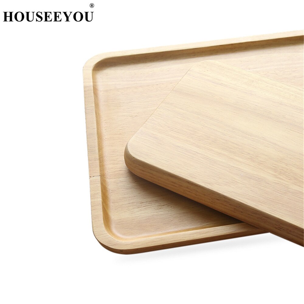 HOUSEEYOU Big Nature Wood Serving Plates Tray Food Fruit Things Storage Wood Tray Snack Cake Dessert Tea Plate Tray Dinnerware