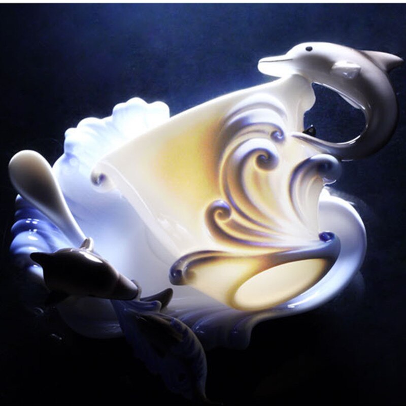 Kawaii Dolfijn Koffie Kopjes Met Schotel Thee Melk Cup Set Met Lepel Creatieve Keramische Drinkware Europese Stijl Bone China