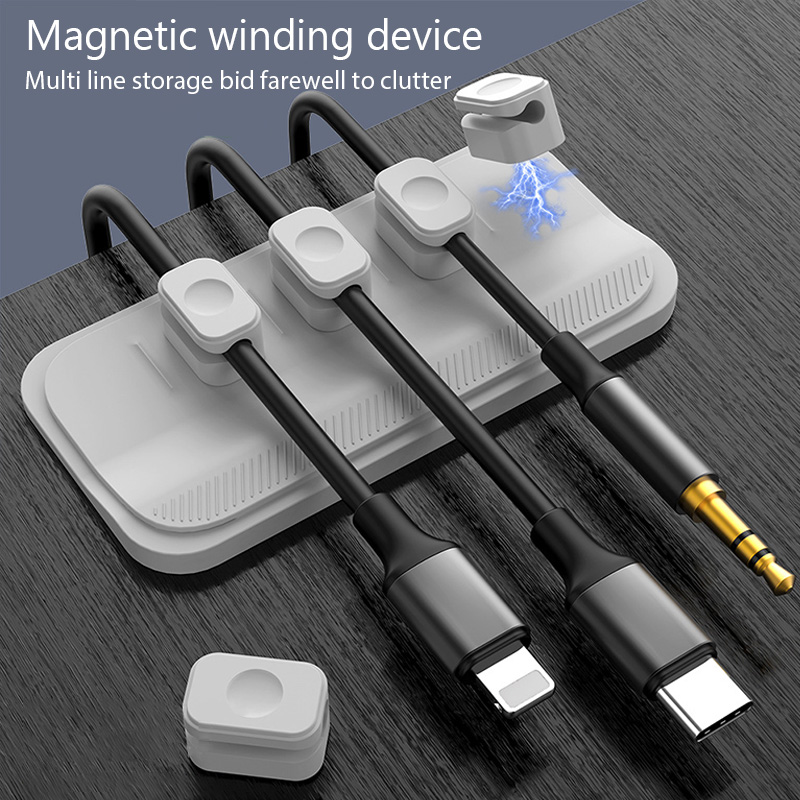 Organizador de cables magnético de silicona autoadhesivo, soporte para Cables USB DIY, Clips de escritorio flexibles de silicona para organizador de cables de ratón