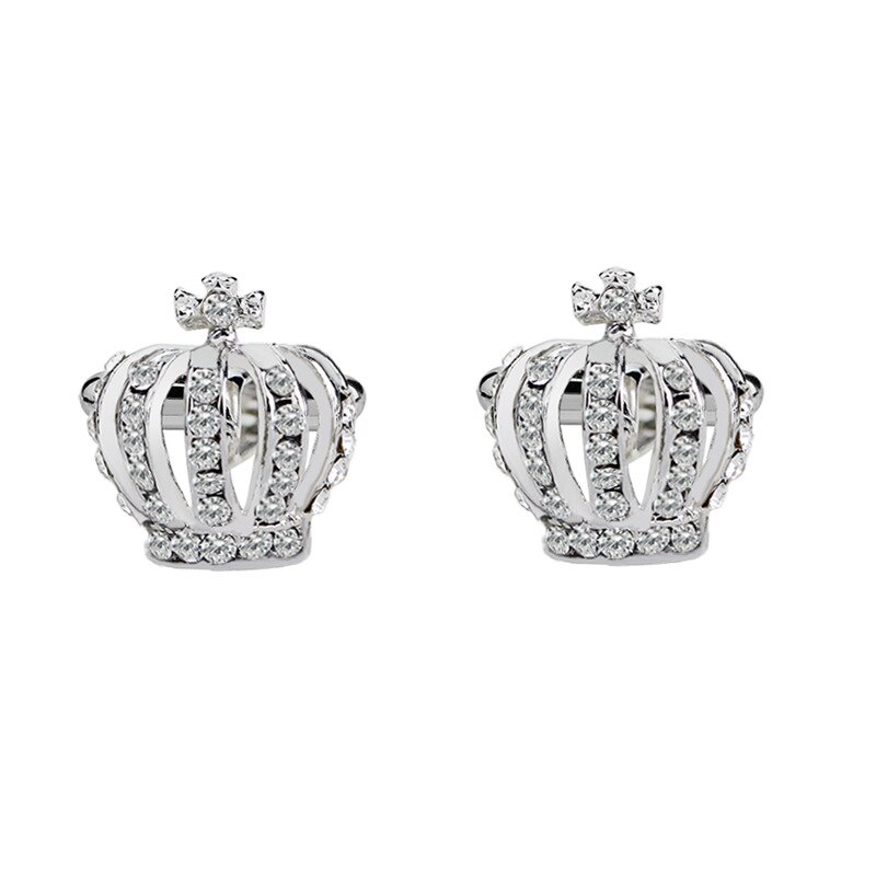 1 par luksus crystal rhinestone crown manchetknapper til mænd kvinder fransk skjorte bryllupsfest manchetknapper: Sølv