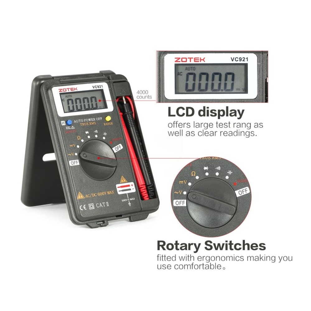 ZOTEK VC921 4000 Counts LCD Digital Multimeter Pocket Auto range DC AC Voltage Ohm Capacitance Diode Continuity Meter Tester