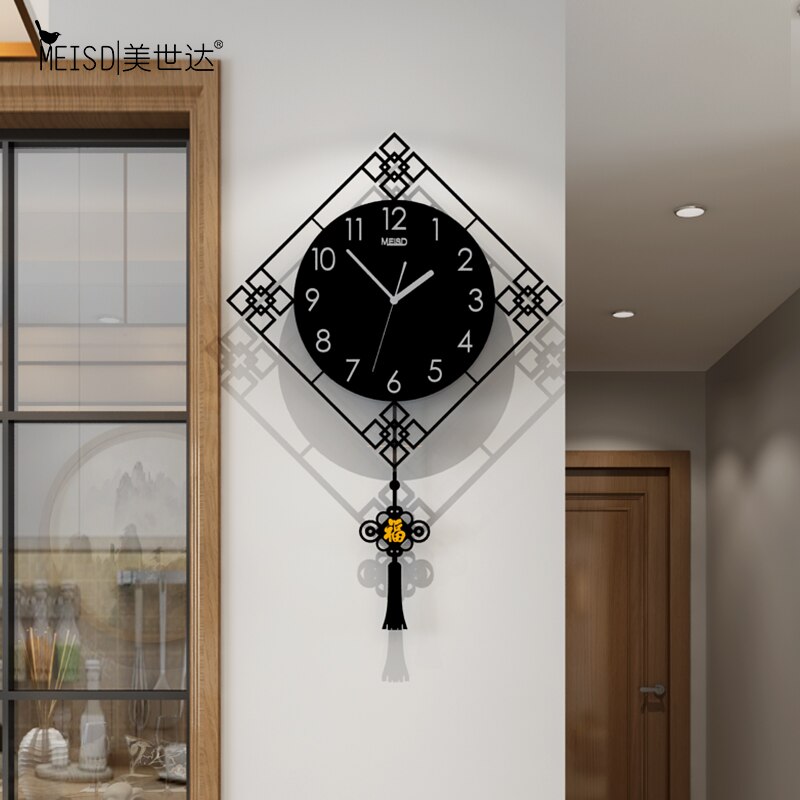 Chinese Style Silent Acrylic Large Decorative Pendulum Wall Clock Modern Living Room Home Decoration Wall Watch Stickers