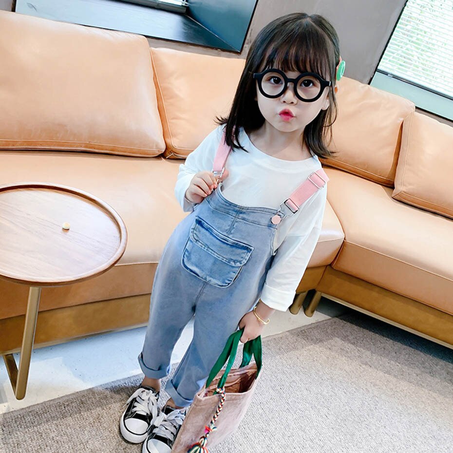 Girls Denim Overalls Jumpsuit Solid Color Denim Overalls Boys and Girls Jumpsuit Kids Overalls