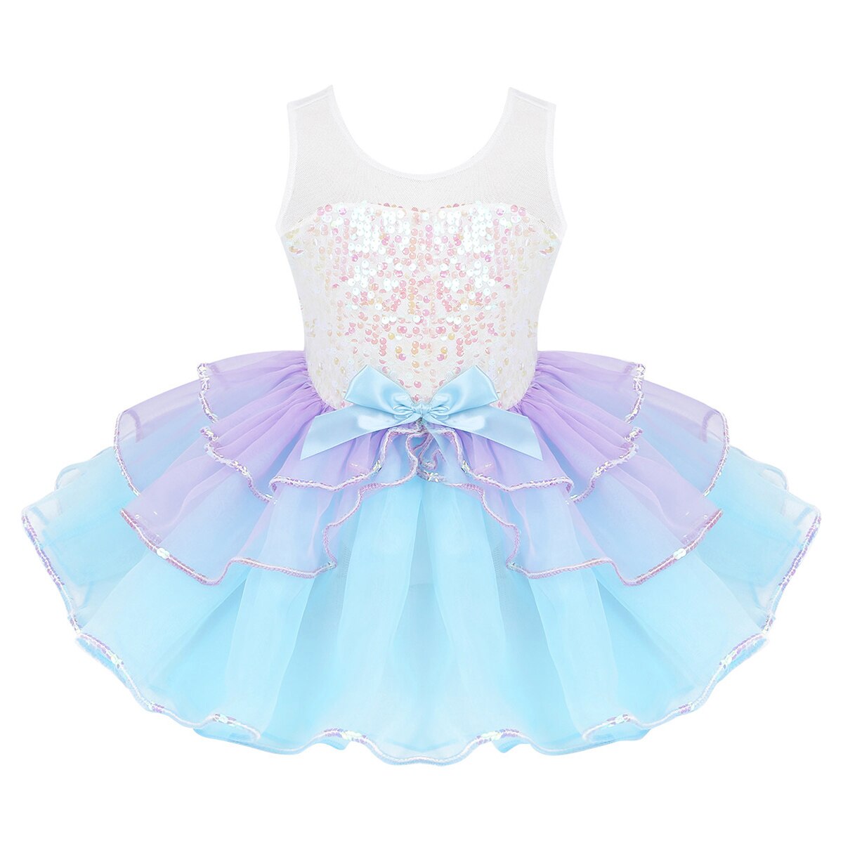 IEFiEL, ropa para bailar de Ballet para niños y niñas, vestido con tutú de malla de lentejuelas brillantes, lazo en la cintura, para Ballet, danza: Sky Blue / 8