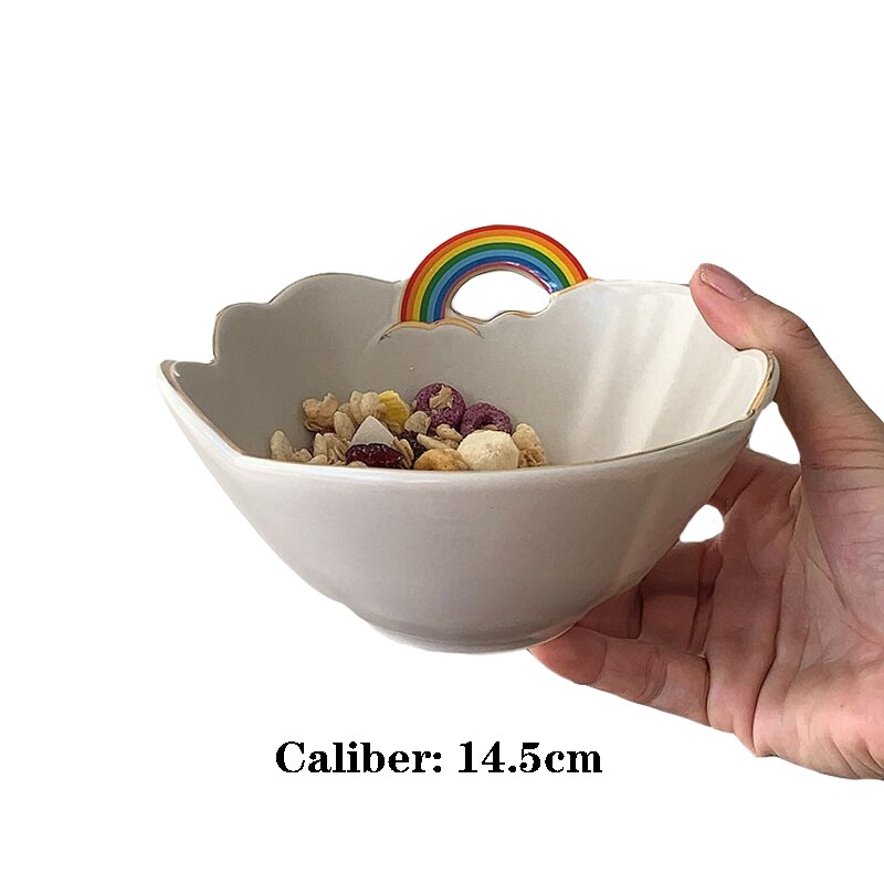 LadyCC Korean Rainbow Ceramic Cloud Breakfast Bowl Special-shaped Plate Household Salad Soup Bowl: D