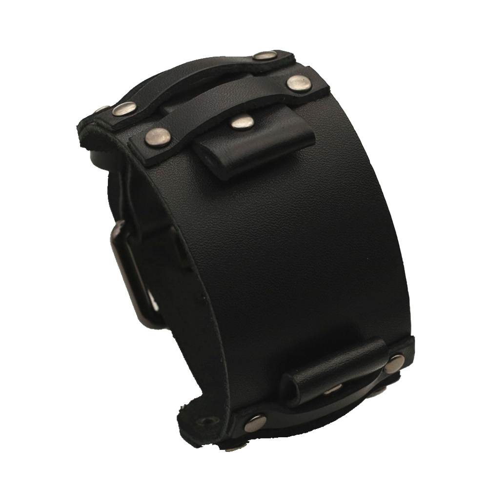 Punk svart blå röd grön brun läder klockarmband herr 22mm 24mm klockarmband armband smycken: Kolsvart / 24mm