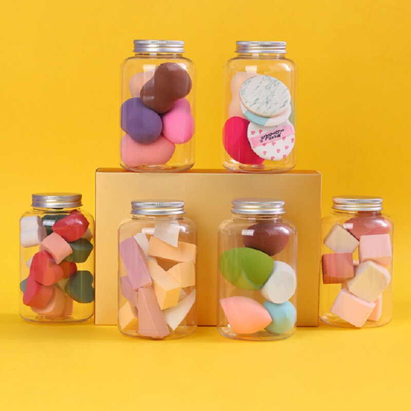 Kleine waaiervormige snoeppuff blik niet-kaart poeder make-up make-up ei 12 stuks fles make-up ei puff combinatie